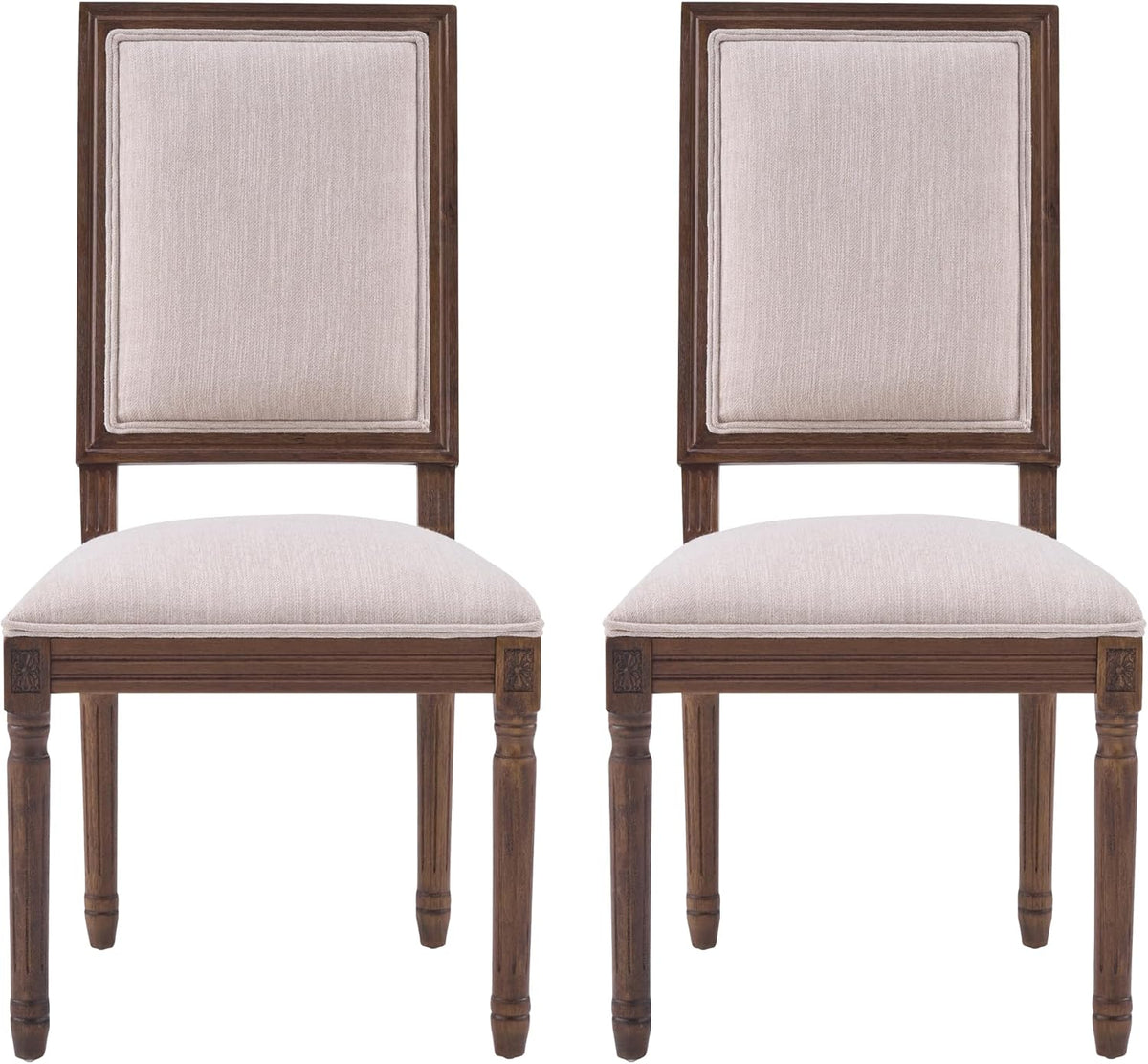 Christopher Knight Home Regina French Country Dining Chairs Set of 2, Wooden Dining Room Chair, High Back Kitchen Side Chair, Fabric Upholstered Armless Extra Seat, Beige+Walnut