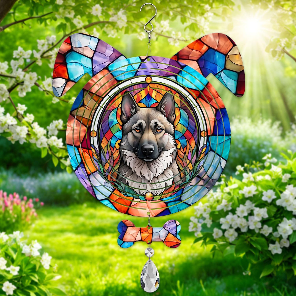 Norwegian Elkhound Dog Ears Wind Spinner, Norwegian Elkhound Wind Spinner Hanging for Yard and Garden