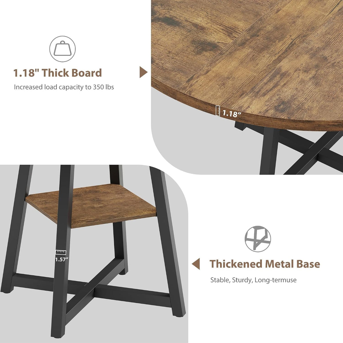 GarveeHome 47" Round Dining Table for 4-6 with Storage Shelf, Industrial Round Kitchen Table with Sturdy Metal Pedestal Base, Circle 4 Dinner Table for Dinner, Kitchen, Dining Room, Living Room