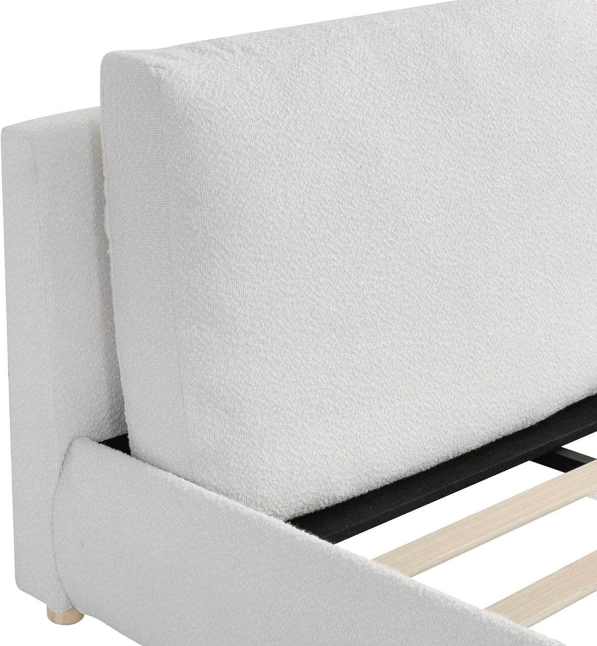 Merax King Boucle Platform Bed with 2 Removable Headboard Pillows, White