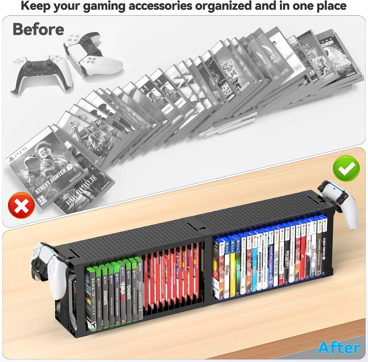 Video Game Disc Rack Tower Storage Holder Stand Universal for PS5/PS4/XBOX One/Series/NS Game, Game Organizer Shelf Display Stand for Wall Mount/Desk/Floor with Controller Holder Sega Genesis Consoles