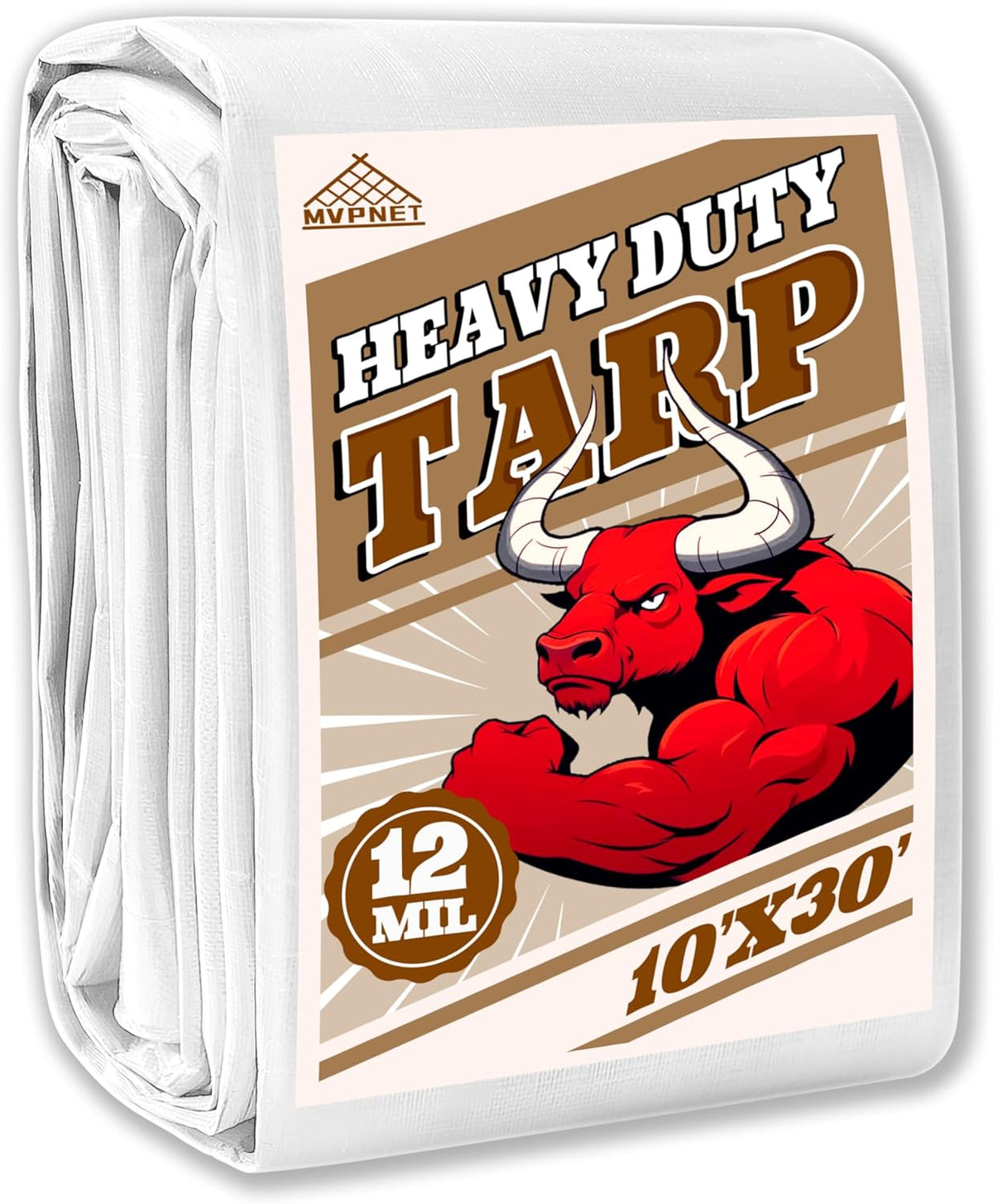 Tarp 10x30 ft Heavy Duty 12mil 100% Waterproof High Durability Multipurpose,Uv Resistant,White Tarp Suitable for Swimming Pools, Boats, Camping, Courtyards, Etc -by MVPNET