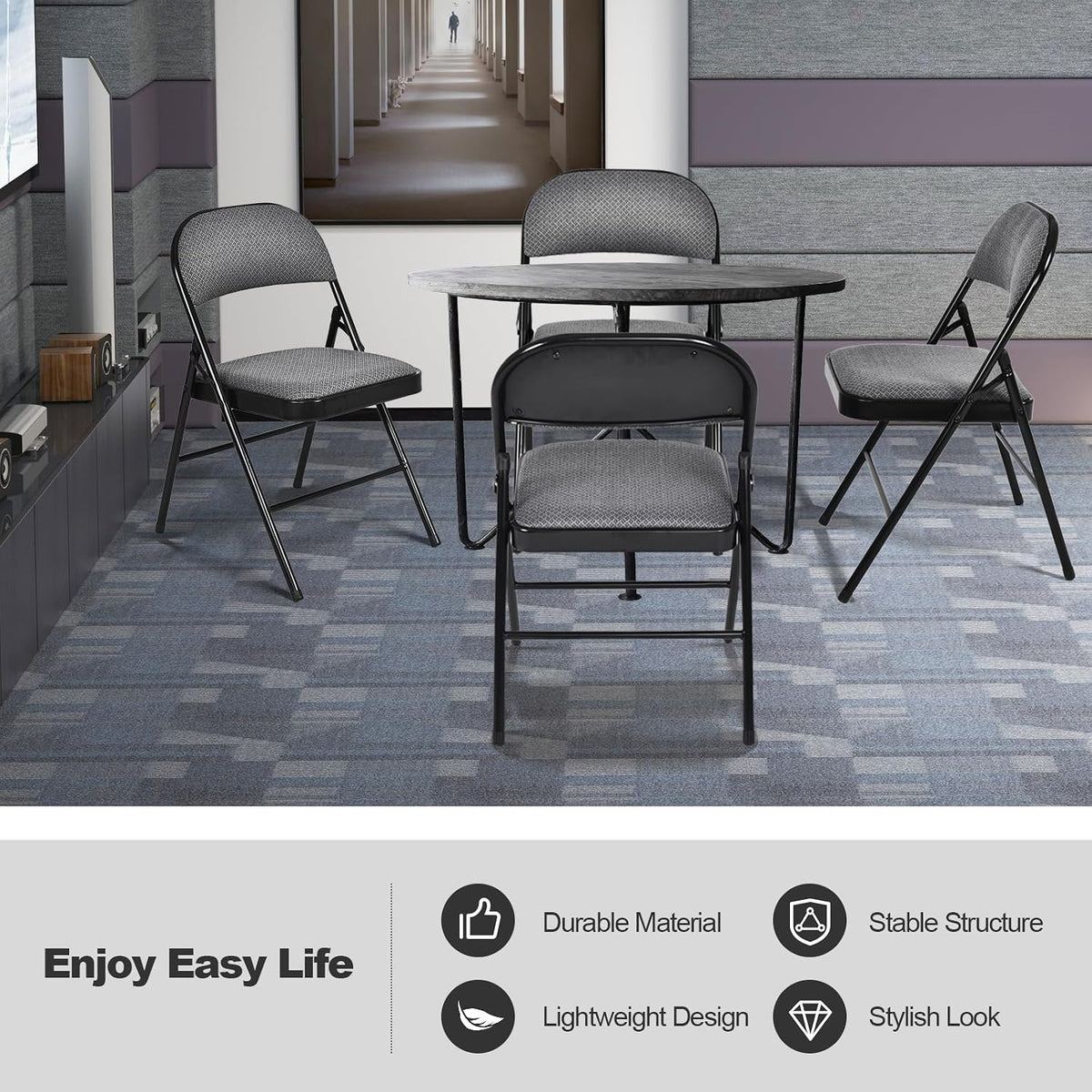 GIANTEX 6-Pack Folding Chairs Set - Waiting Room Chairs with Metal Frame, Fabric Upholstered Padded Seat, Foldable Party Chair Set, Event Chair, Folding Guest Chairs Set of 6, Grey