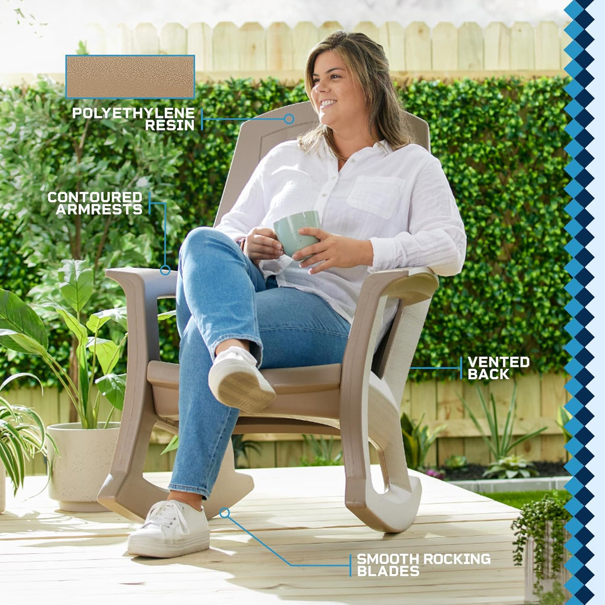 Semco Rockaway Heavy Duty Polyethylene All Weather Outdoor Patio or Deck Rocking Chair with Backrest and Armrests for Porch, Deck and Patio, Gray