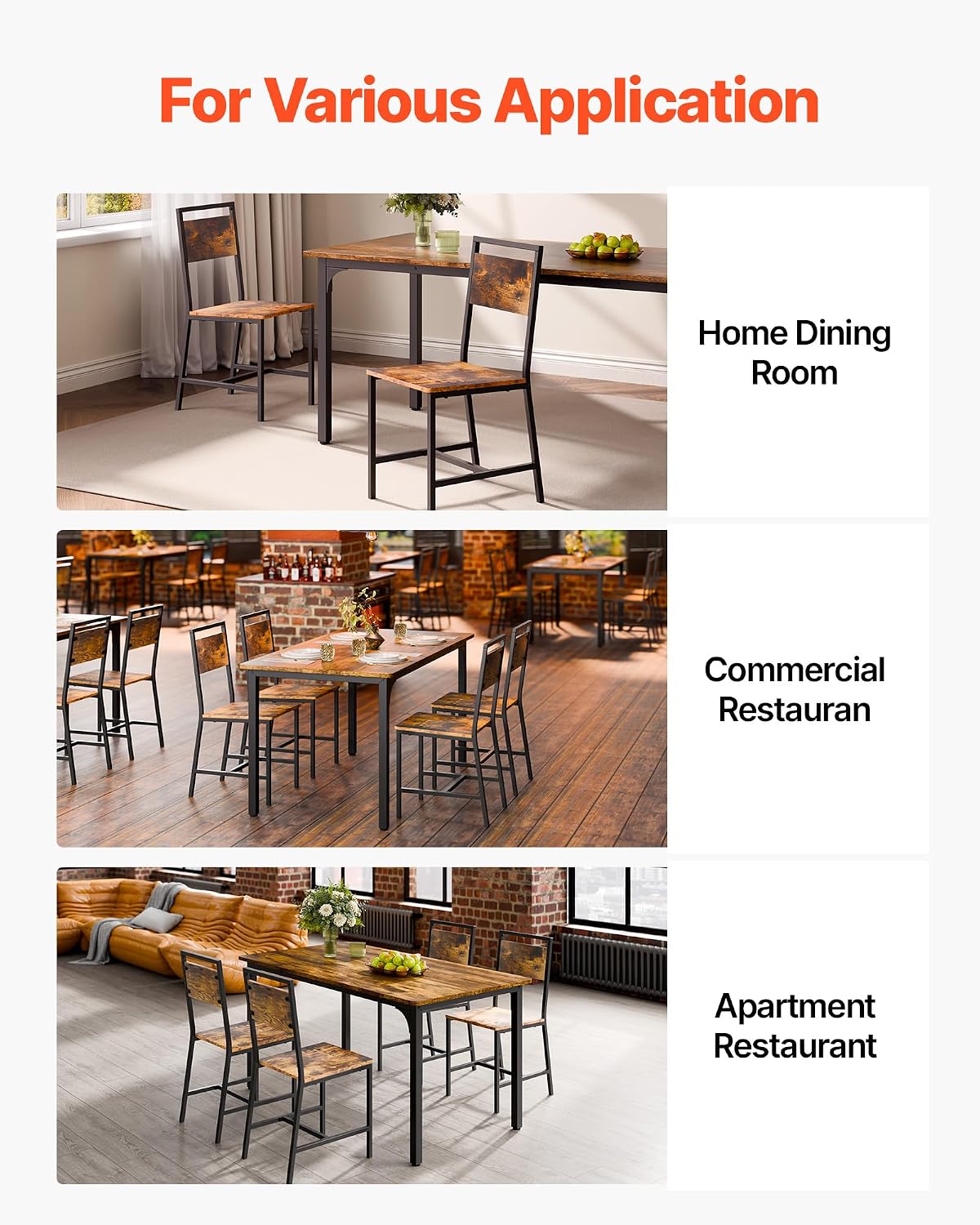 VEVOR Dining Chairs Set of 2, Wooden Chairs with Metal Frame and Backrest, Easy to Assemble Leather Side Chair, Modern Farmhouse Walnut Chair for Kitchen Living Room, Rustic Brown and Black