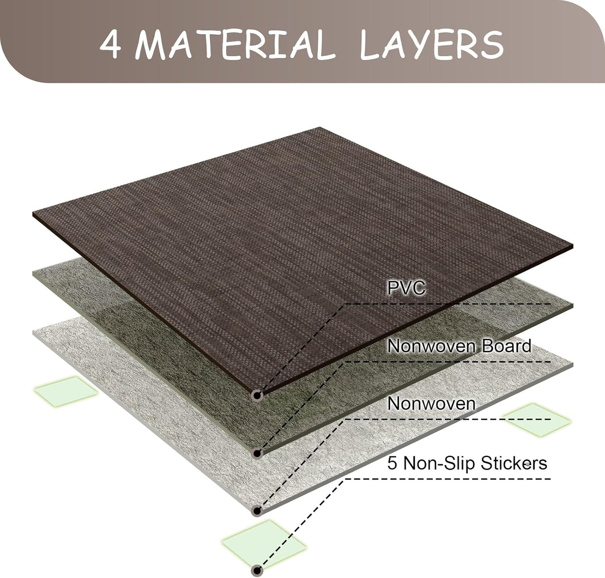 HAGiHARA PVC Tatami Mat, 4 Pieces Foldable Patchwork Floor Mats | Waterproof PVC Surface with Easy Cleaning and Foldable Design
