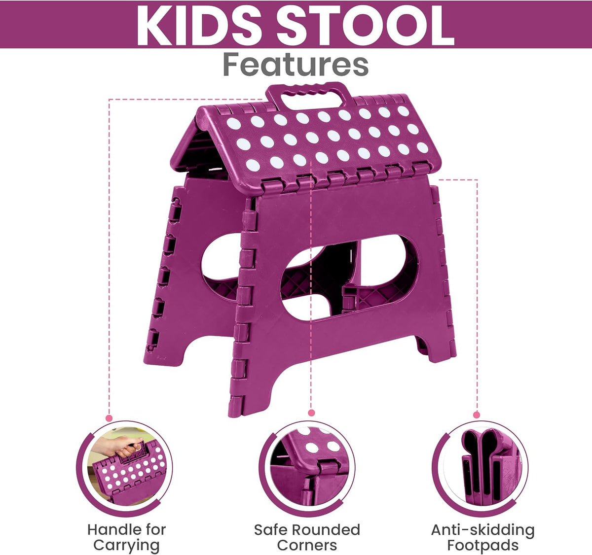 Utopia Home Folding Step Stool - (Pack of 1) Foot Stool with 11 Inch Height - Holds Up to 300 lbs - Foldable Step Stool for Kitchen, Bathroom & Living Room - Anti Skid (Purple)