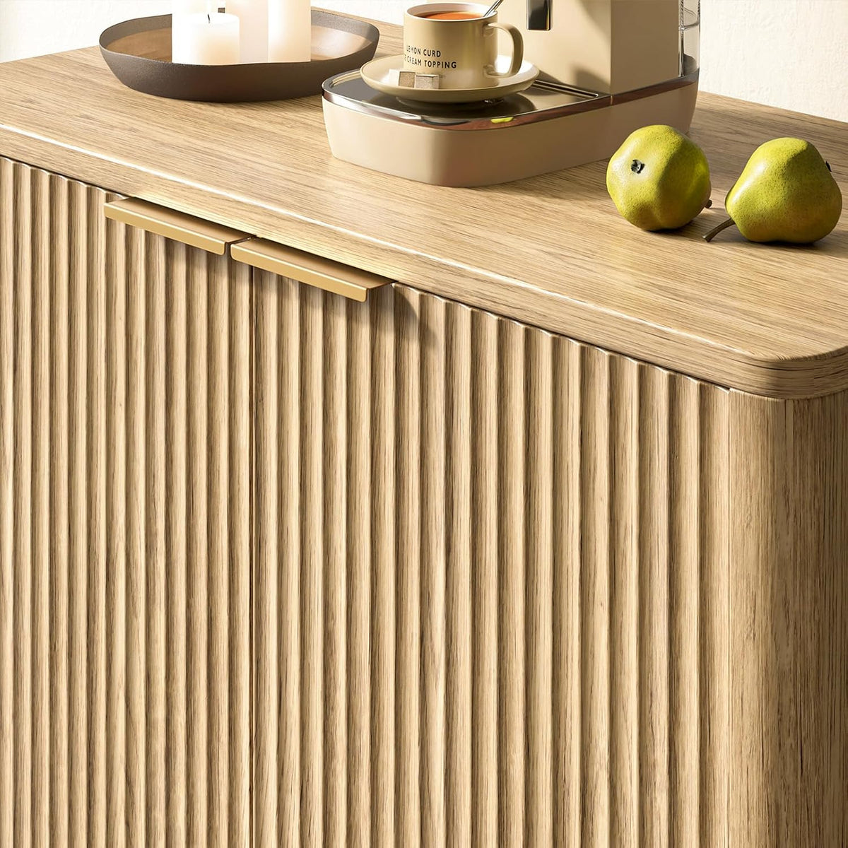 Evermagin 31.5" Oak Buffet Cabinet with Storage, Small Sideboard Cabinet, Boho Accent Credenza, Fluted Console Table with Doors for Dining Room, Kitchen, and Living Room