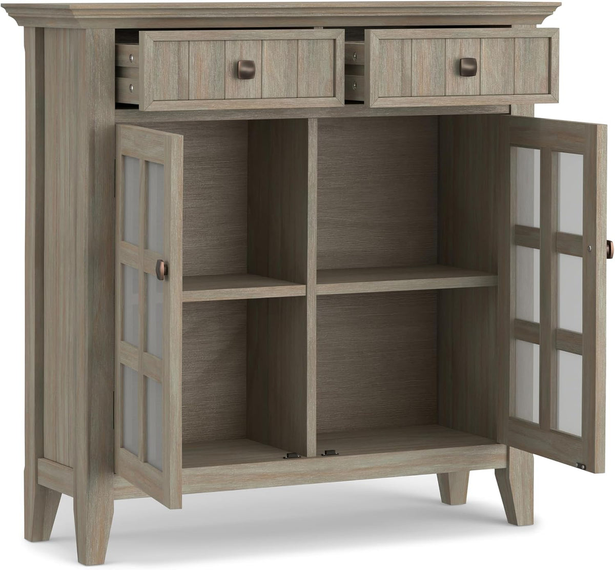 SIMPLIHOME Acadian Solid Wood 48 inch Wide Storage Bench that Seats 2 and 36 inch Wide Storage Cabinet in Distressed Grey for the Living Room, Entryway, and Family Room, Transitional Style