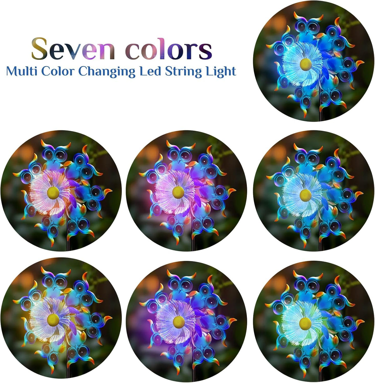 Solar Owls Wind Spinners for Yard and Garden,51 Inch Solar Windmill Seven Color LED Light Whirligig Kinetic Spinner to Scare Birds Decor for Lawn, Patio,Owl Gift Metal Wind Outdoor Sculpture