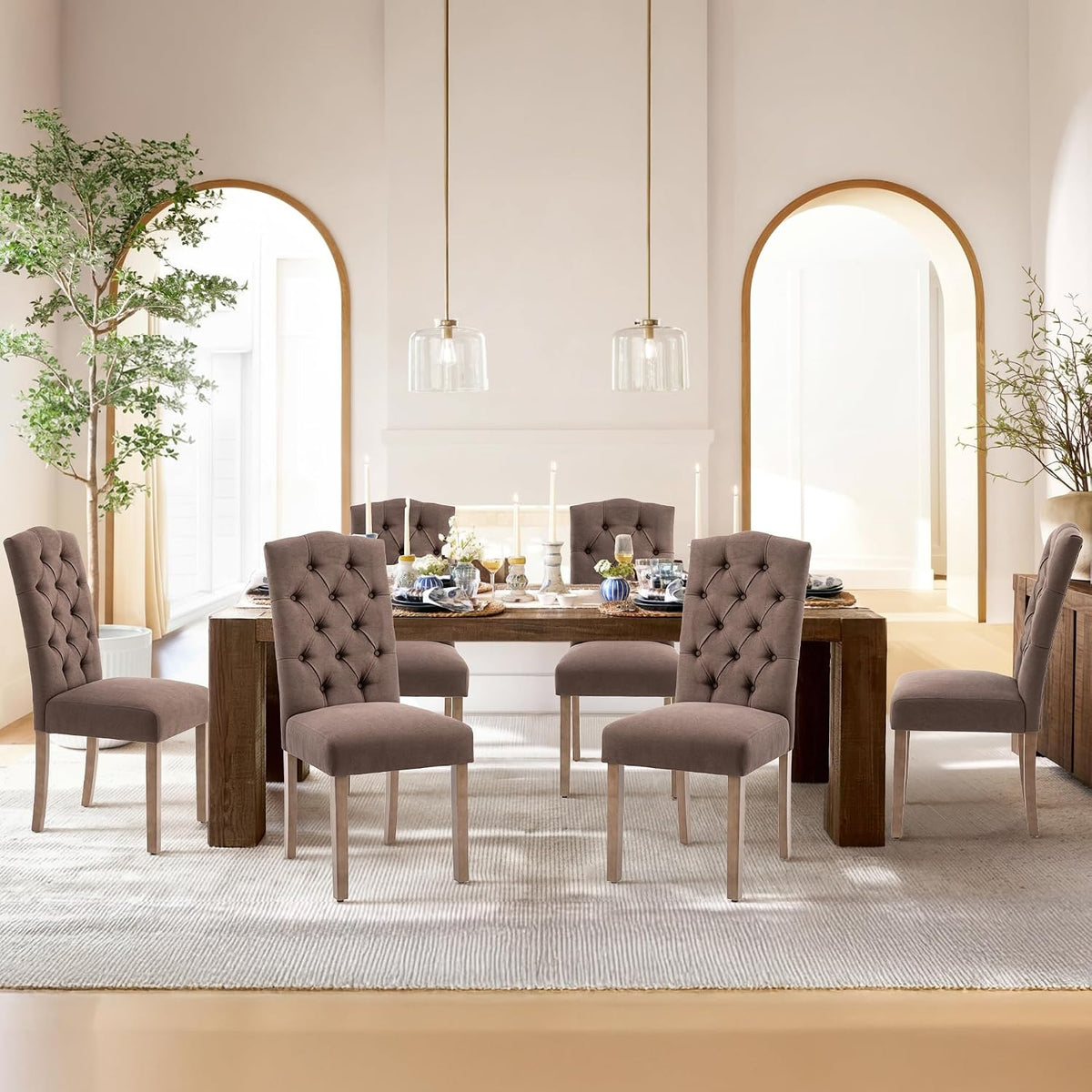 Tufted Upholstered Parsons Dining Chair Set Fabric Diner Accent Stylish Modern Kitchen Living Room with Button Sturdy Solid Wood Legs, 4-Pack