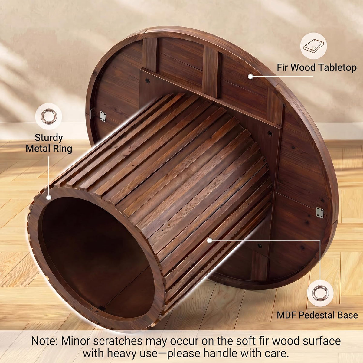 Tribesigns 47-Inch Round Dining Table for 4-6, Farmhouse Wood Kitchen Table with Striped Pedestal Base, Circle Wooden Dining Room Furniture for Kitchen Living Room, Dark Brown