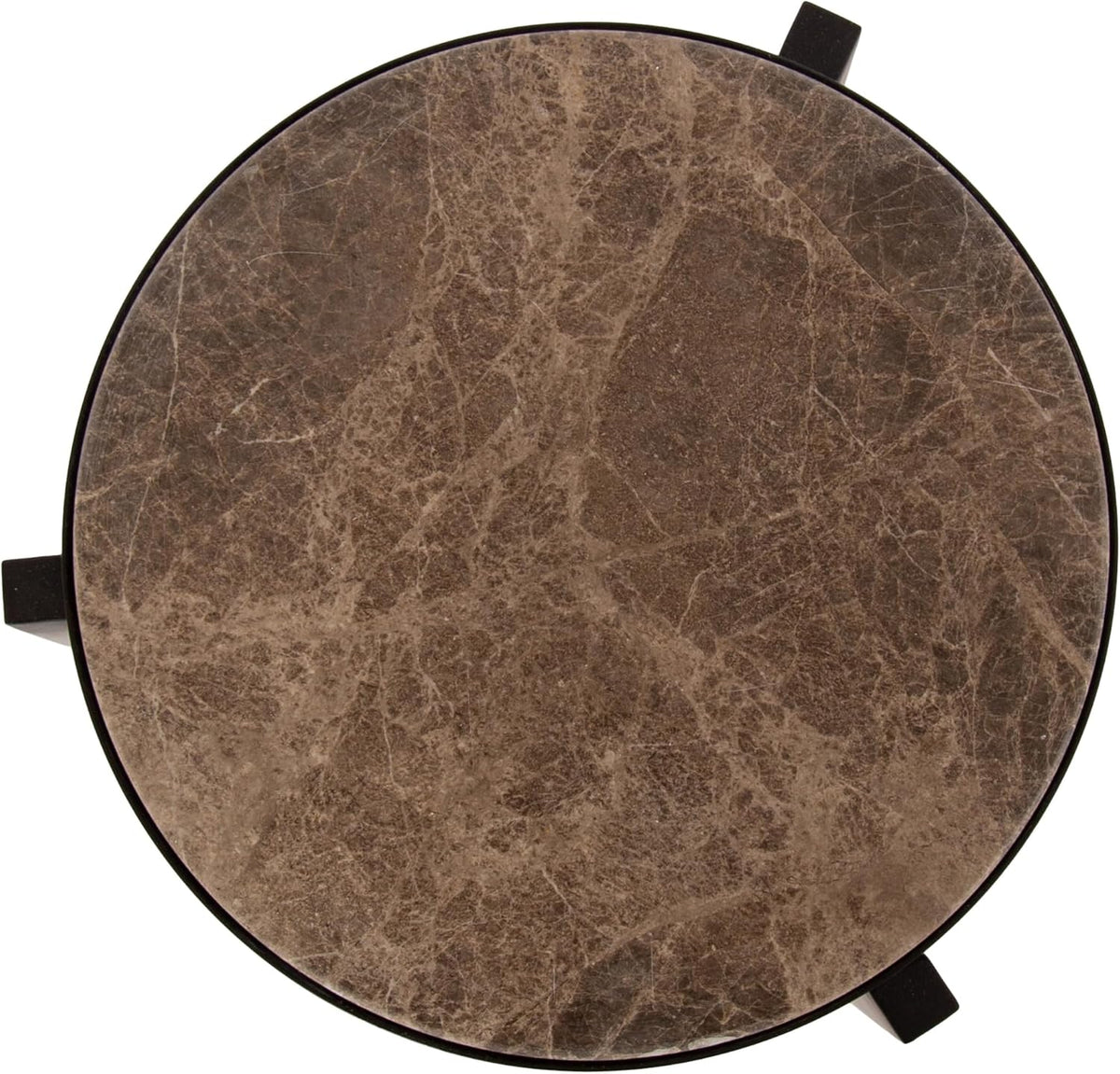 Kate and Laurel Aguilar Modern Round Drink Table, 9 x 9 x 23, Emperador Brown Marble and Black, Genuine Marble Accent Table for Use as Indoor Plant Stand or Pedestal Martini Table