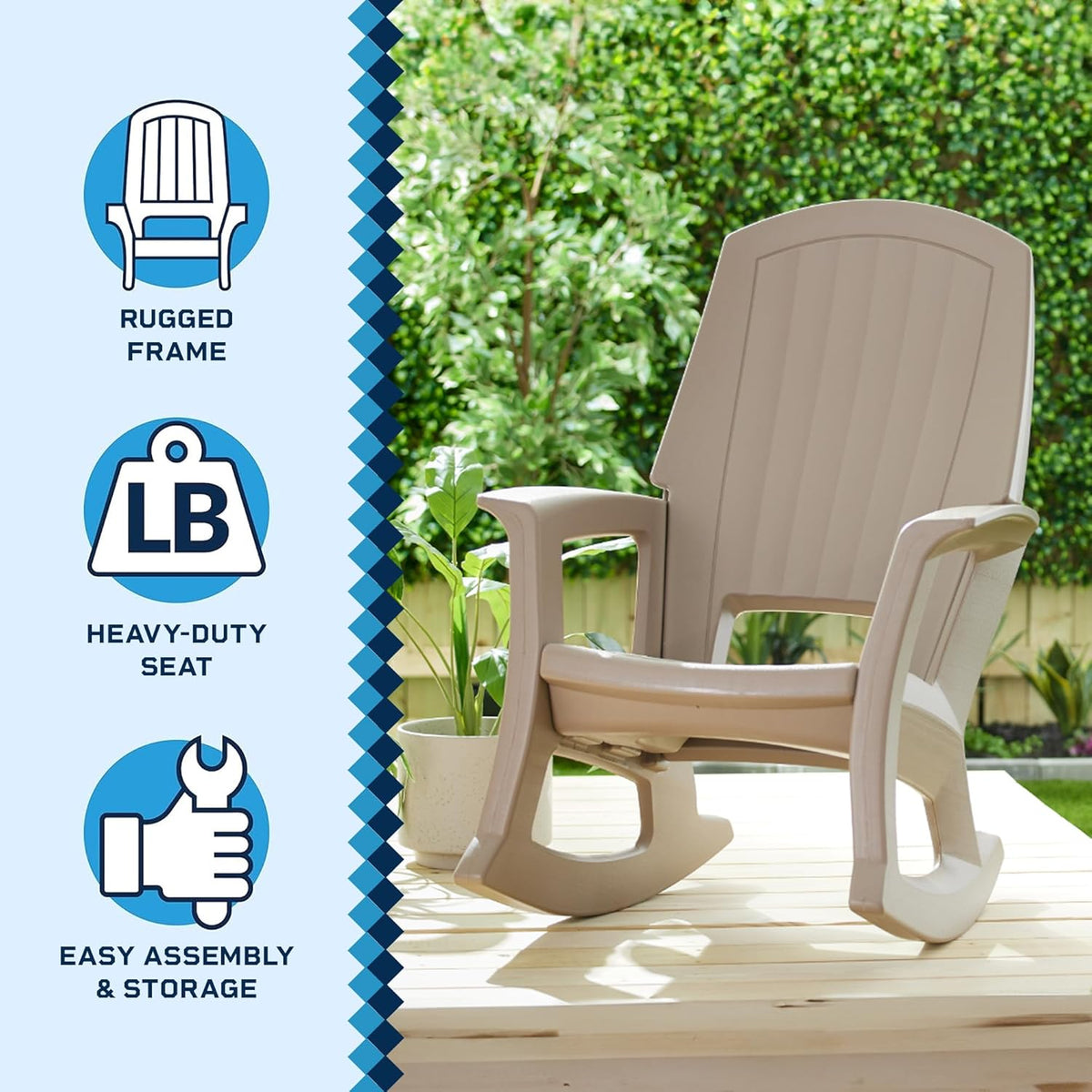 Semco Rockaway Heavy Duty Polyethylene All Weather Outdoor Patio or Deck Rocking Chair with Backrest and Armrests for Porch, Deck and Patio, Gray