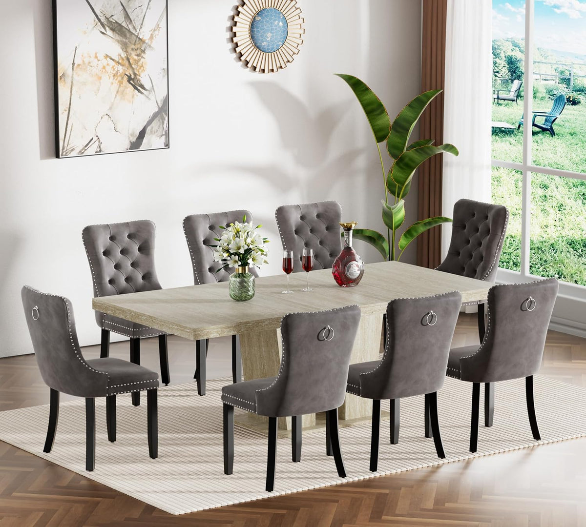 Extendable Dining Room Table for 6 8 10, 78.74" Modern Faux Travertine Wooden Long Large Rectangular Expanding Conference Kitchen Table with Dual Columns Base, White Oak