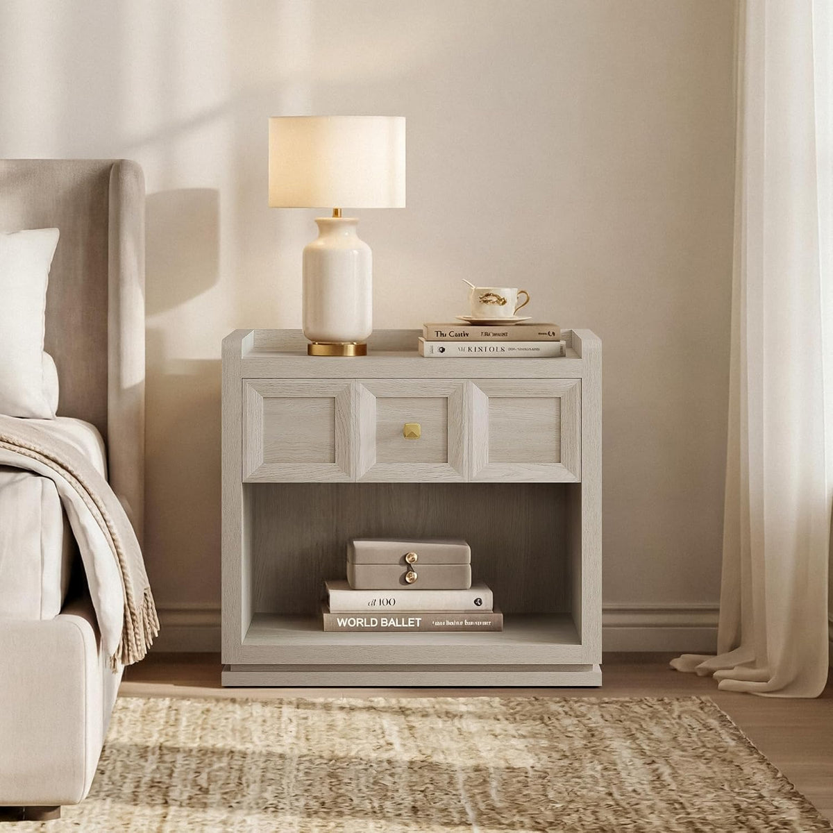 SICOTAS Night Stand Set 2, 26" Wide Nightstands with Drawer