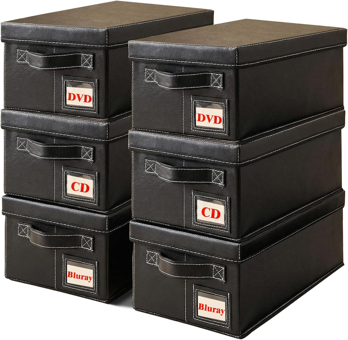 DVD Storage Box 6 Pack, PU Leather DVD Organizer Stackable, Holds 156 DVDs, Disc Organizer for Blu ray CD Video Game, Home Entertainment Media Holder
