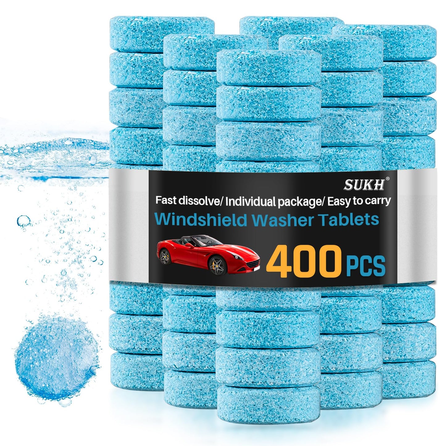 Sukh 400 Car Windshield Washer Tablets - Windshield Washer Fluid Wiper Fluid Tablet Concentrate Car Automotive Window Glass Clea