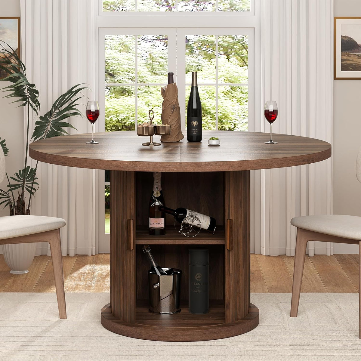 47.24" Round Dining Table for 4, Farmhouse Fluted Kitchen Tables Dining Room Circle Dinner Table, Modern Wood Kitchen & Dining Room Tables