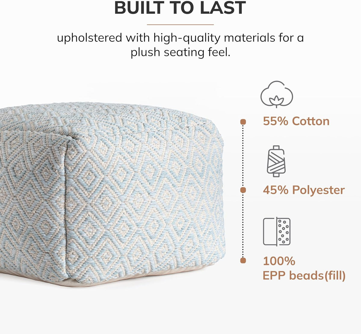 Anji Mountain Artisan Crafted Cotton Blend Pouf Ottoman | Versatile Floor Seating & Footstool for Living Room | Modern Boho Home Décor Accent | Filled Pouffe