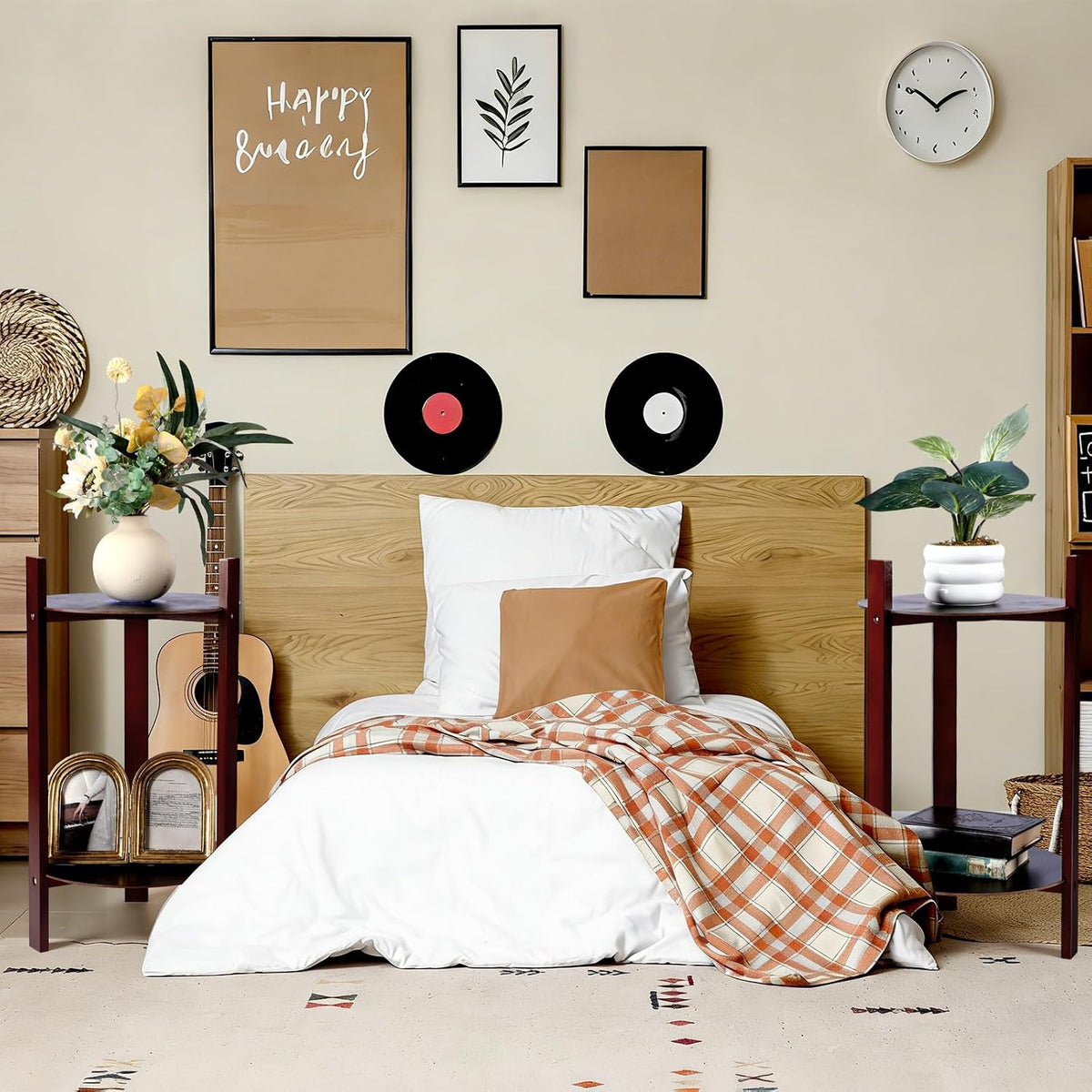 Thyle 2 Pack Record Player Stand Retro 2-Tier End Table Small Sofa Coffee Side Tables Nightstand Bedside Stand Bedroom Record Holder and Multi-Functional End Table for Living Room