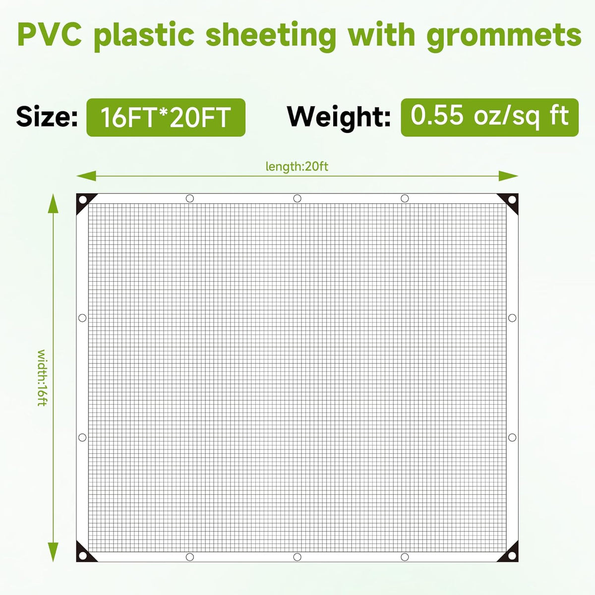16Ftx20Ft Greenhouse Cover,Clear Plastic Tarps,16Mil Heavy Duty Waterproof tarp with UV Resistance and Grommets,Greenhouse Plastic for Gardening,Farming,Nursery,Garden
