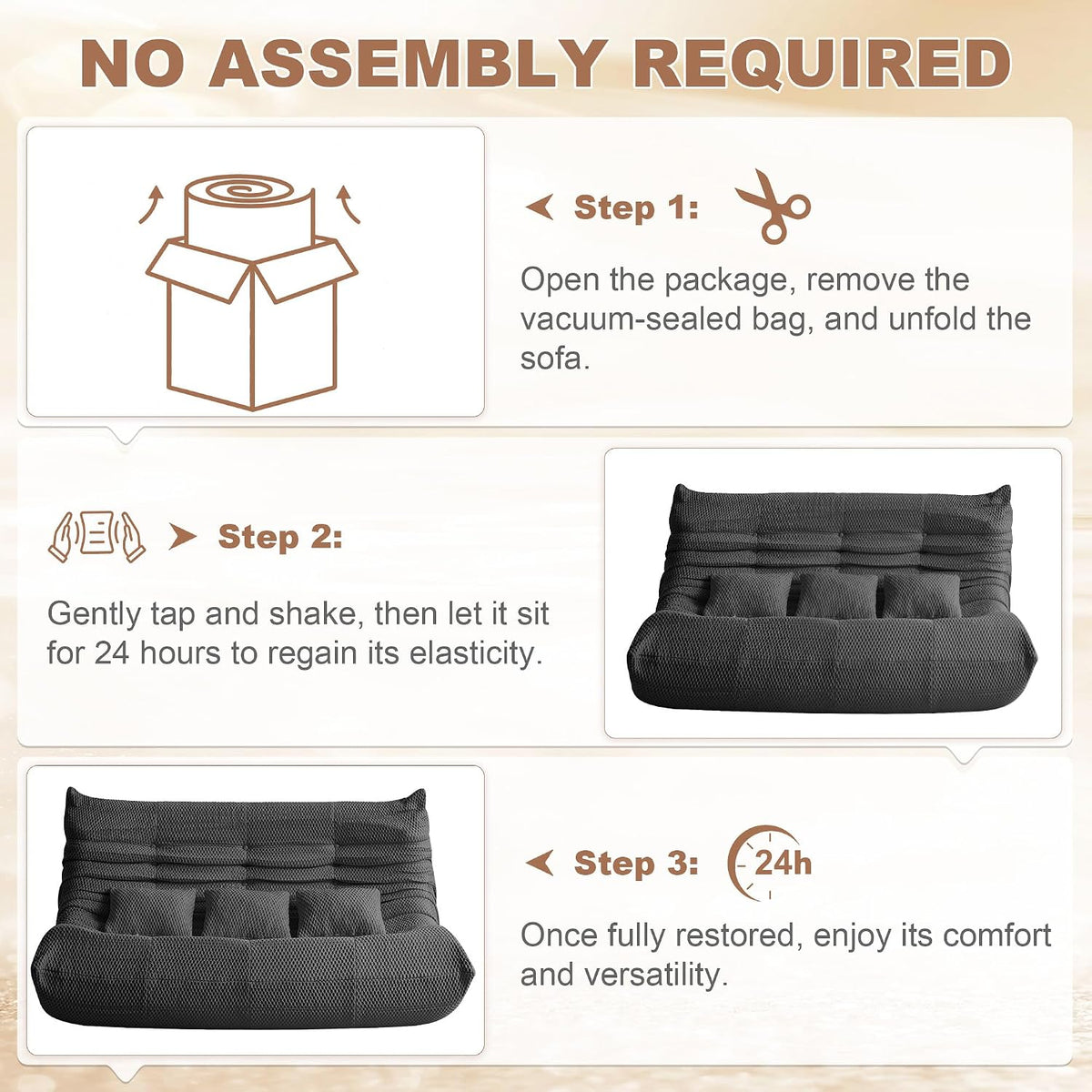 Bean Bag Chair for Adults - Large Bean Bag with Three Pillows, Oversized Chair with High-Rebound Memory Foam, Lazy Floor Sofa for Reading, Gaming, Living Room, Bedroom (3-Seater, Grey)