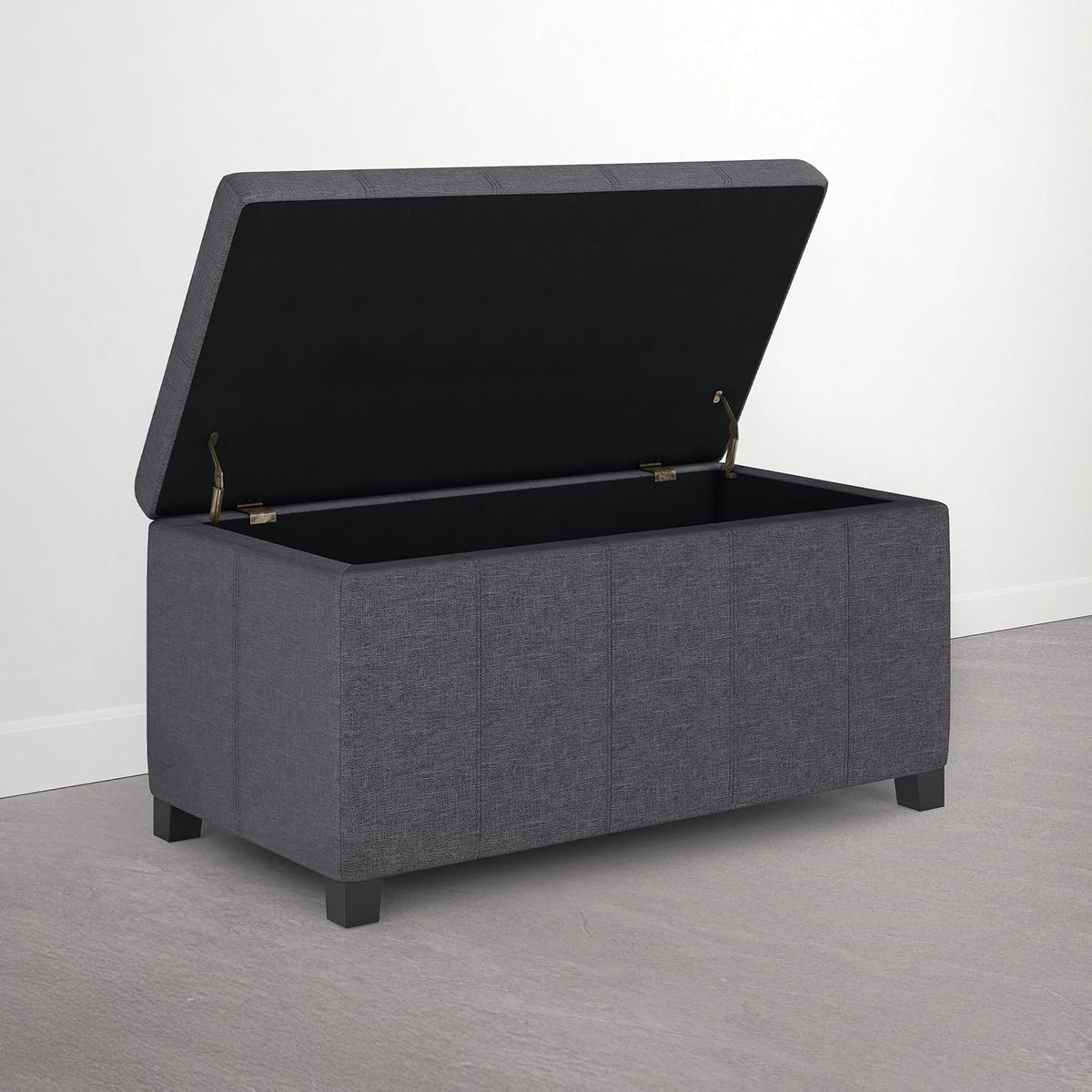 SIMPLIHOME Dover 36" Wide Linen Look Storage Ottoman in Flint Grey