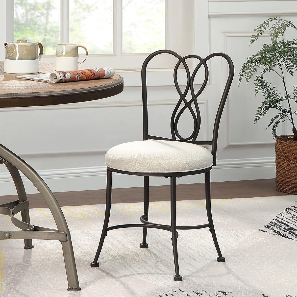 Bronze Decorative‑Back Iron Upholstered Vanity Stool