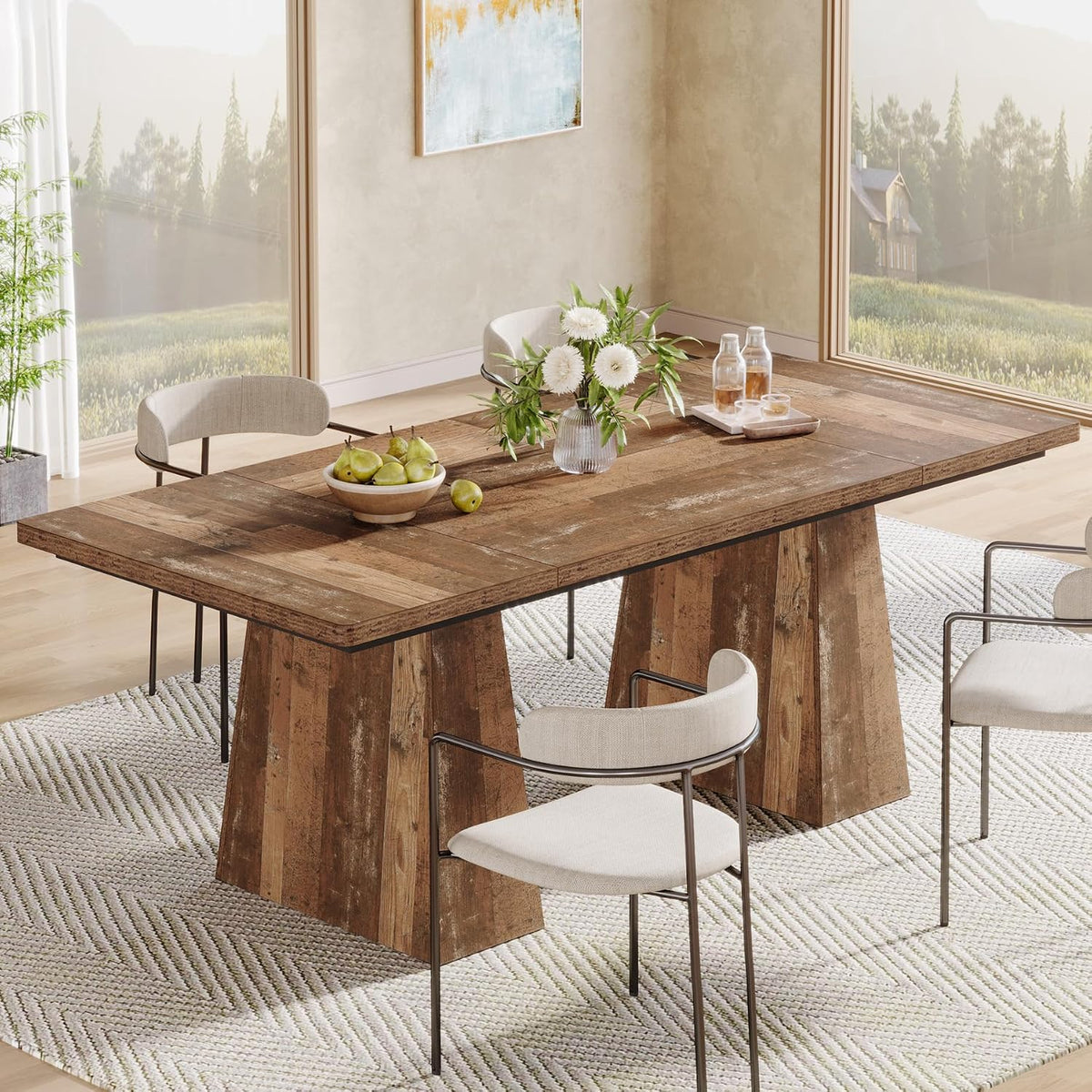 Tribesigns Dining Table for 4-6, 63-Inch Modern Kitchen Table with Sturdy Tapered Wood Leg, Rectangular Dinner Table with Large Tabletop for Dining Room, Kitchen, Living Room, Natural