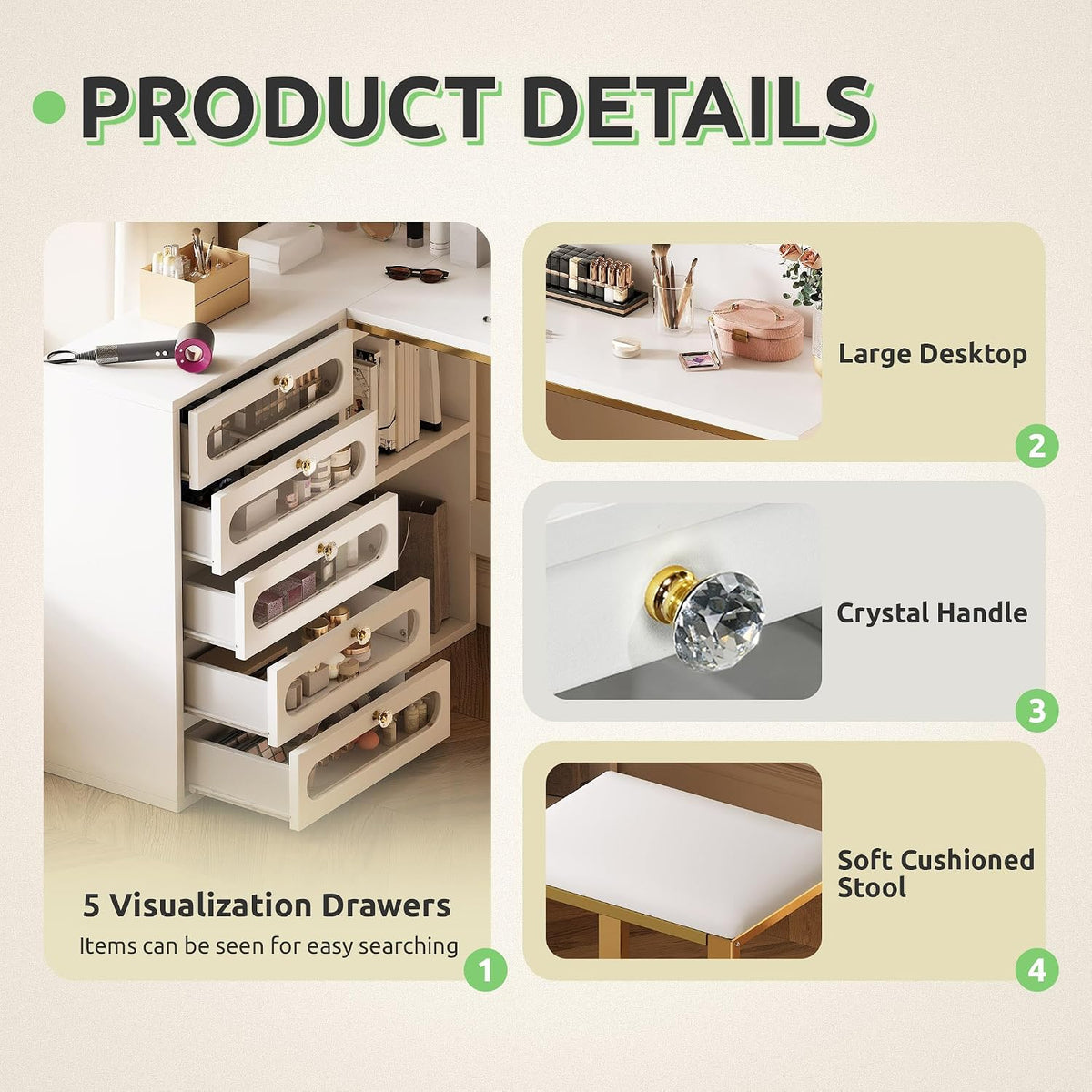 YITAHOME 48" Vanity Desk Set | Makeup Vanity with Mirror and Lights, 3 Lighting Modes