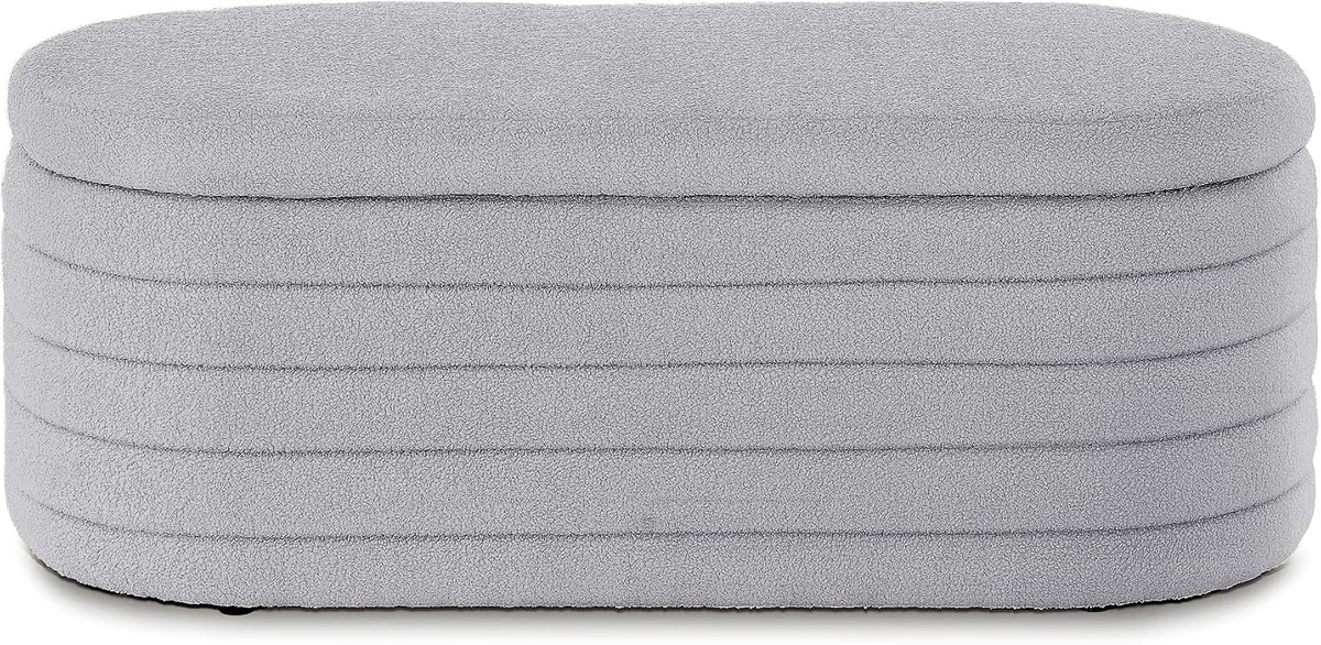 Storage Ottoman Bench End of Bed for Bedroom, Boucle Upholstered Entryway Shoe Seat Bench with Storage, Sherpa Modern Cute Padded Blanket Chest Stool Foot Rest for Living Room (Light Gray)
