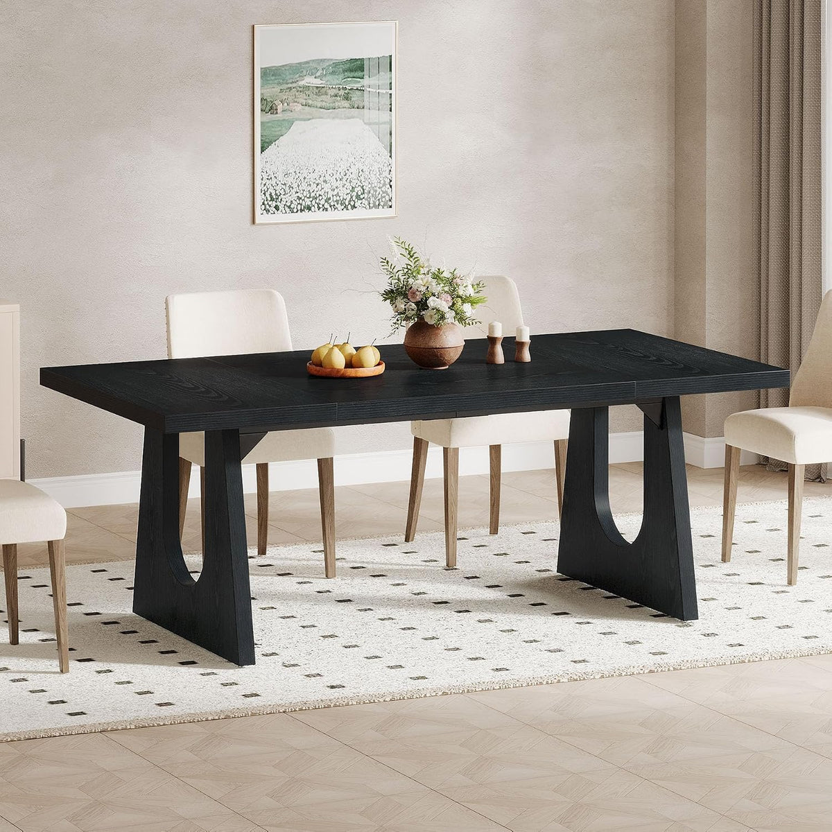 Tribesigns Large Dining Table for 6-8 People, 70.9-Inch Wood Rustic Rectangular Table with Black Wooden Legs, Farmhouse Center Kitchen Table for Dining Room, Living Room, Home Furniture, Black | Rustic Farmhouse Kitchen Table with Wooden Legs for Dining