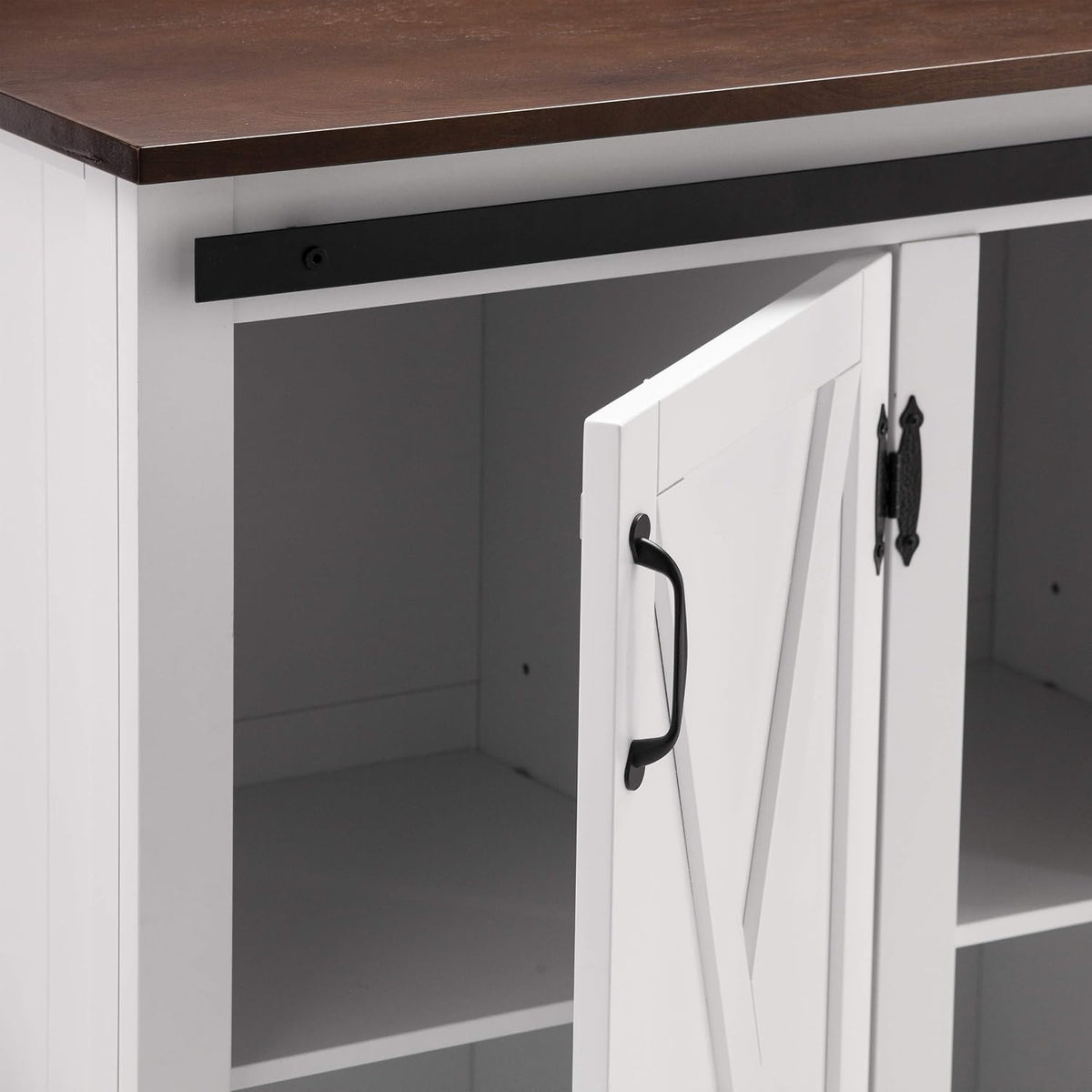 SEI Furniture - Leshire Barn-Door Kitchen Island - Transitional Design, Brown Finish - Ideal for Kitchen, Dining Room (KA1068861)