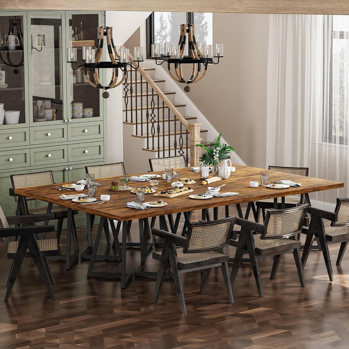 Apicizon Square Kitchen Dining Table for 2, Small Ktichen Table with Metal Base, 31.5" Modern Dinner Table for Dining Room Apartment Restaurant, Rust Brown