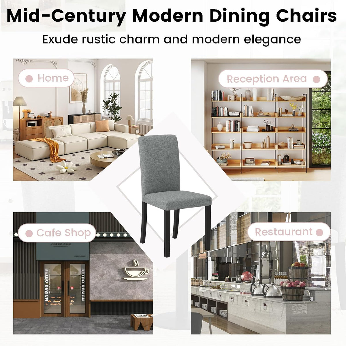 Giantex Upholstered Dining Chairs Set of 4, Mid-Century Modern Fabric Parson Chair w/Rubber Wood Legs, Thick Padded Seat, High Back, Armless Kitchen Side Chairs for Living Dining Room Restaurant