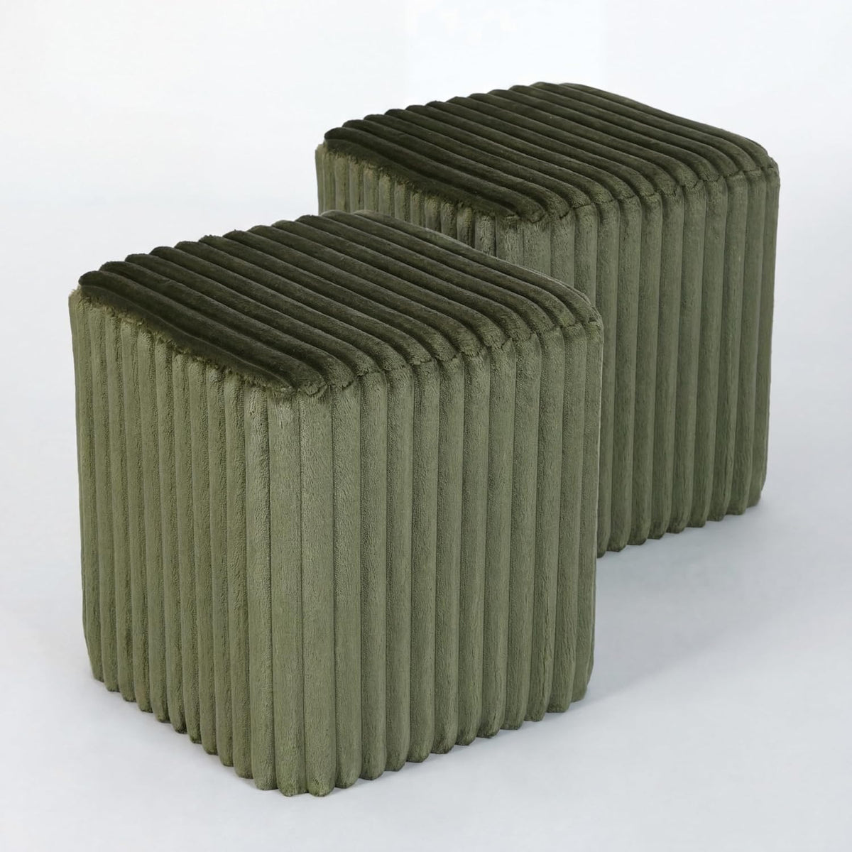 Modern Square Vanity Stools, Small Striped Pattern Ottoman, Cute Velvet Foot Stool, Tufted Fabric Footrest, Upholstered Vanity Chair, Stool for Makeup, Bedroom, Living Room(2, Square-Dark Green)