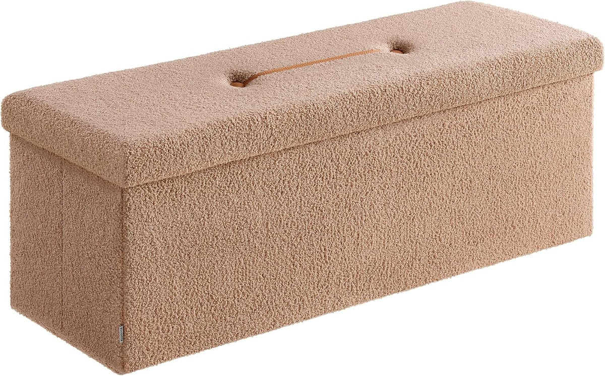 SONGMICS Large Folding Storage Ottoman Bench, 15 x 43 x 15 Inches | Foot Rest Stool, Load up to 660 lb, Tan and Ink Camel Brown, MINOTA Collection ULSF097K01