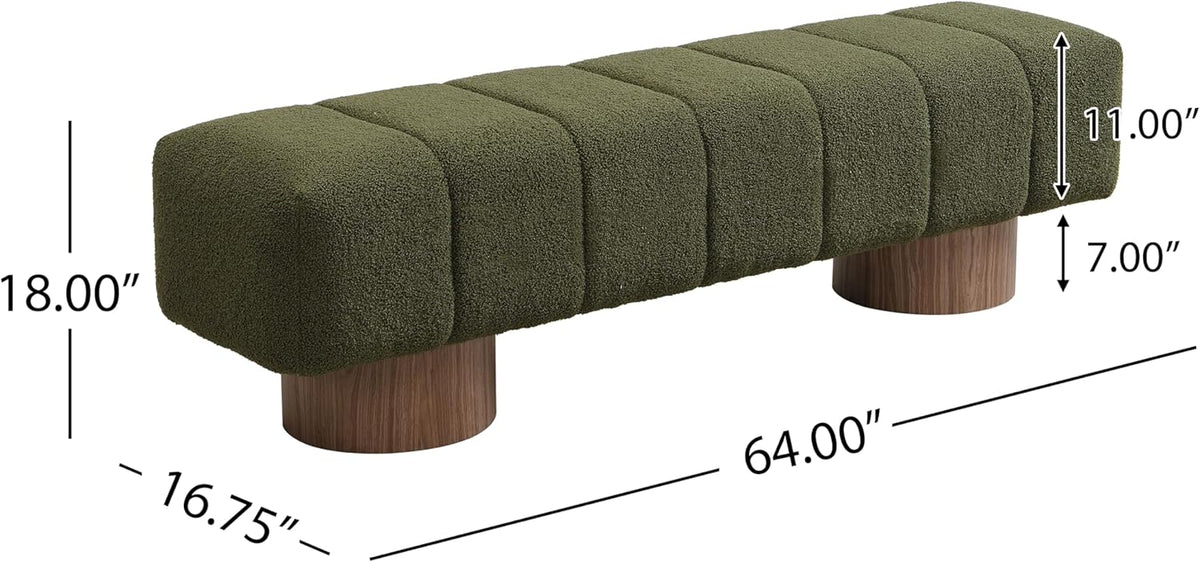 Christopher Knight Home Manila 64" Boucle Dining Bench, Upholstered Ottoman Bench, Rectangular Dining Seat, Spacious Seating, Long Footstool for Living Room Dining Room, No Assembly Needed, Green