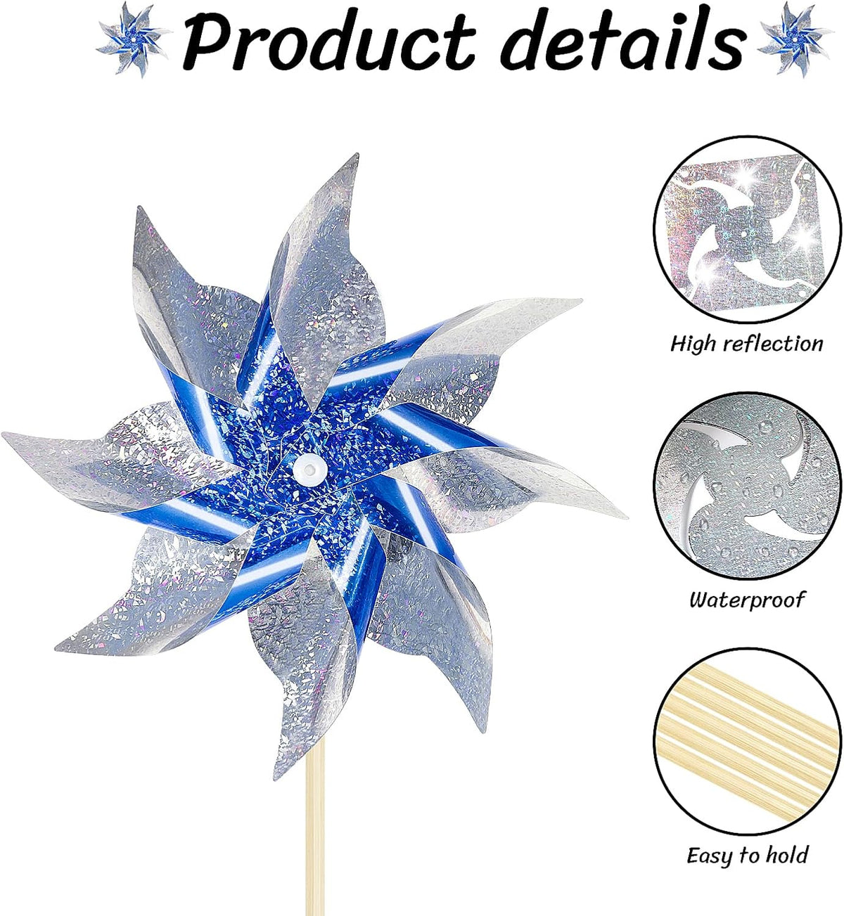 10 Pack Reflective Pinwheels for Yard and Garden, Wind Spinners Outdoor Bird Scare Devices, Sparkly Windmills for Garden Decor Scare Birds Away Garden Wind Spinners for Outside Patio Garden