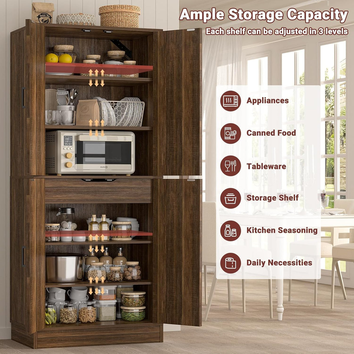 Unikito 71" Tall Farmhouse Kitchen Pantry Storage Cabinet with Barn Doors | Storage Drawer, Adjustable Shelves, Wooden Storage Cupboard, Versatile for Kitchen, Dining Room, Bathroom, Utility Room