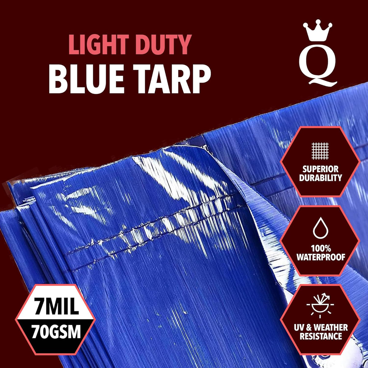QUEEN OF TARPS | 12x16 Light Duty Tarp Waterproof, 70 GSM is 7 MIL, UV/Tear Resistant Tarp, Camping, Outdoor Furniture, Car, Tents, Painting, Firewood Protection | 12x16, Light Duty