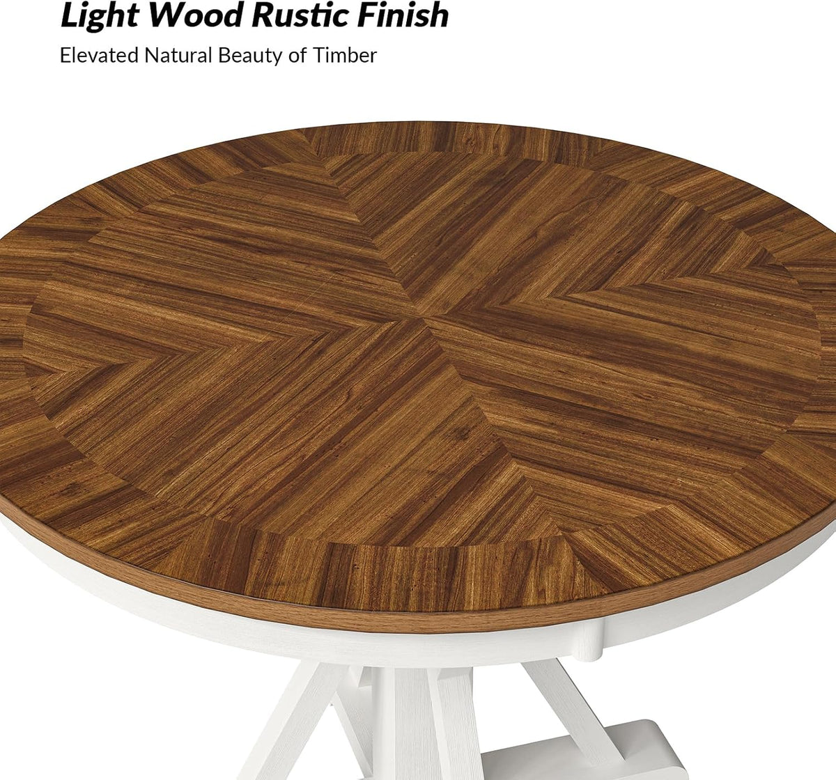 HULALA HOME Round Dining Table for 4, 42" Rustic Farmhouse Pedestal Table with White Brushed Finish, Solid Rubberwood Base(White)