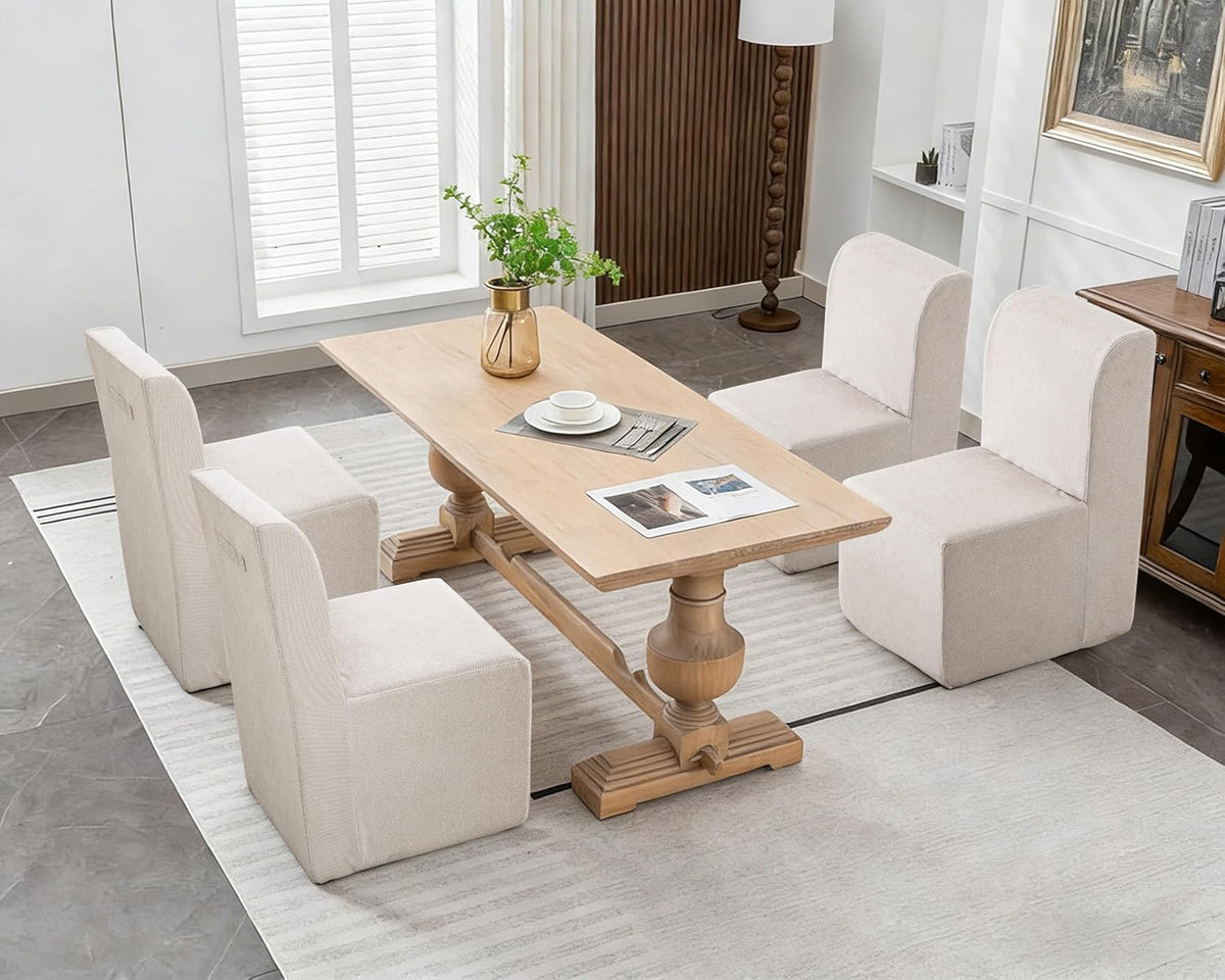 Upholstered Dining Chair, Modern Linen Fabric Dining Room Chair with Mid Backrest and Padded Seat Cushion, Accent Armless Kitchen Side Chair for Dining Room, Living Room, Reading Room, Bedroom