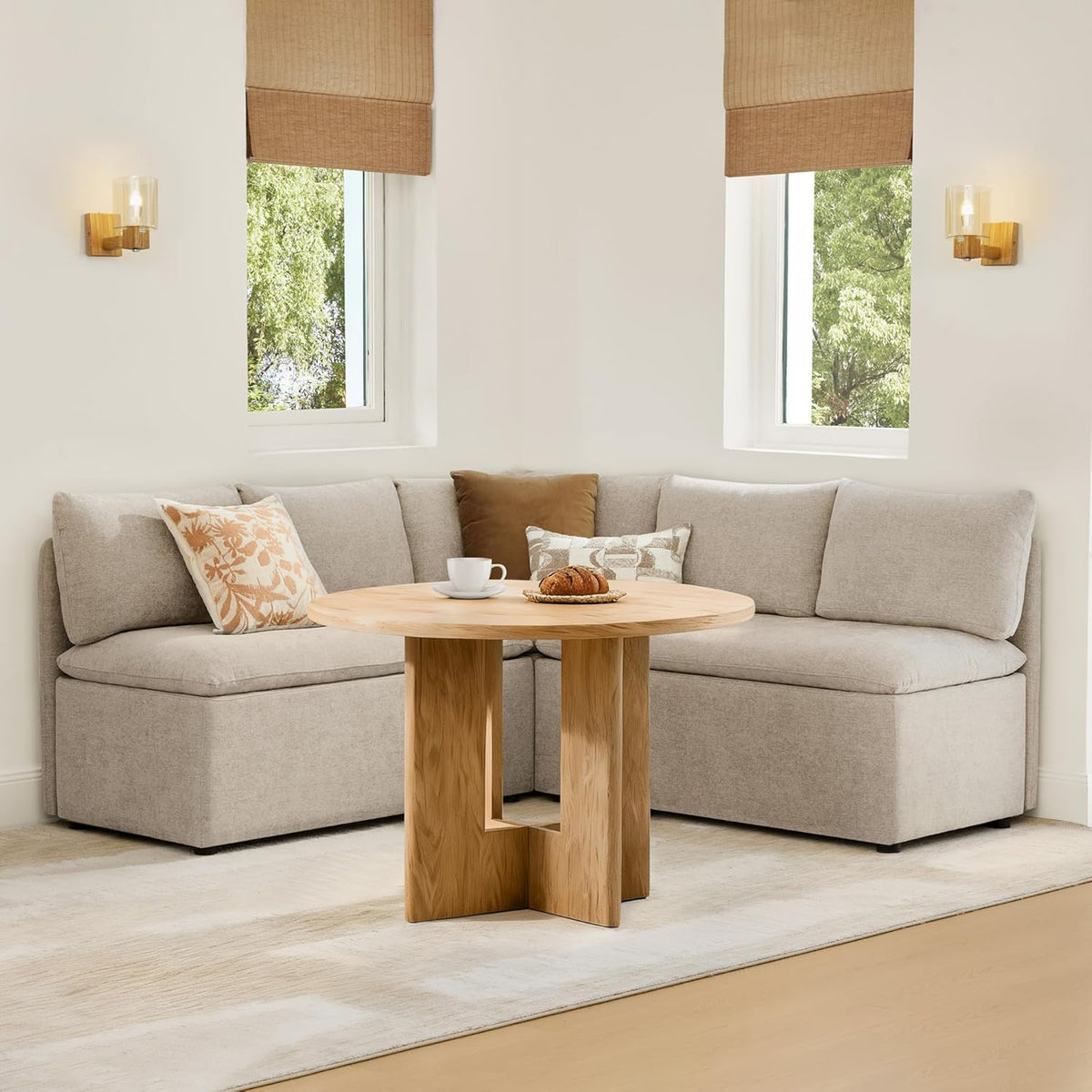 CHITA Breakfast Nook Bench with Storage, Upholstered Dining Bench with Back, Corner Kitchen & Dining Banquette Seating Nook, Dining Settee, L Shaped 5 Seats, Fabric in Khaki