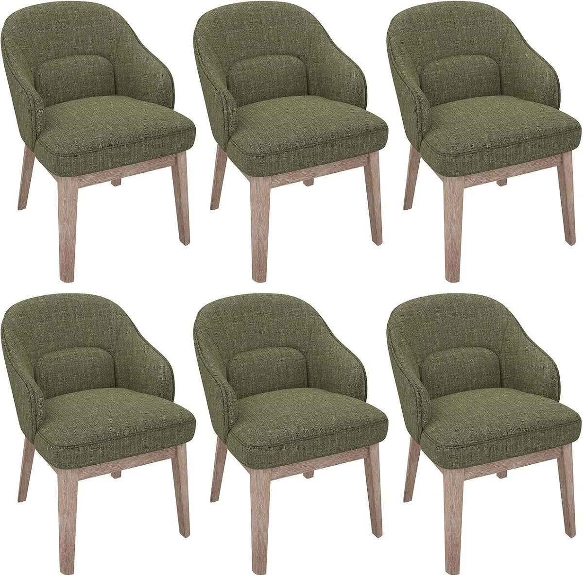 MALOL Dining Chairs Set of 6 with Lumbar Support,Fabric Upholstered Kitchen Chairs with Wooden Legs,Green