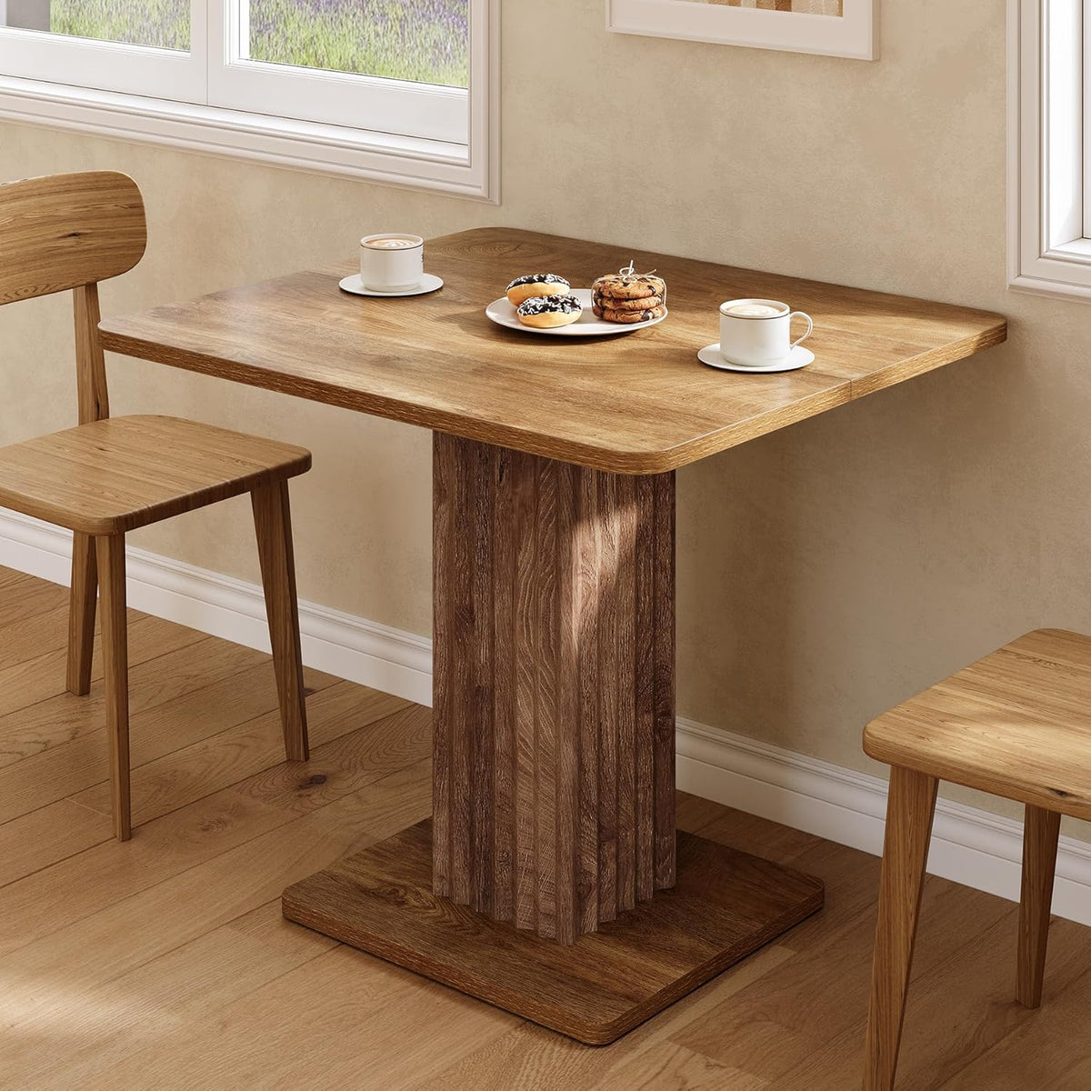 LITTLE TREE Dining Table, 35.43" L x 31.5" W Small Kitchen Table, Small Dining Table for 2-4 People with Fluted Base, Modern Farmhouse Dinner Table for Dining Room Kitchen Living Room