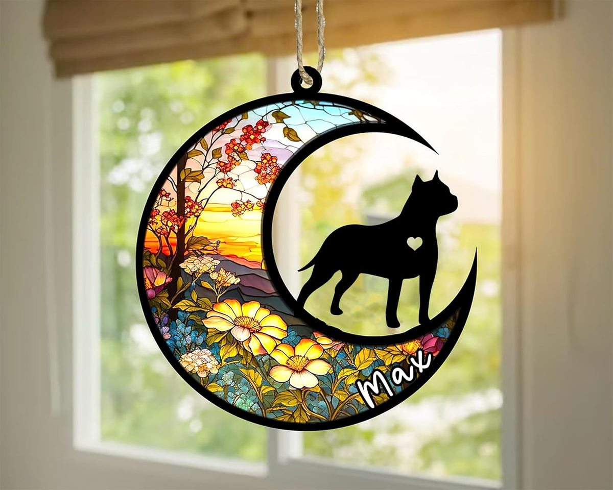 Personalized Dog Memorial, Custom Name American Staffordshire Terrier Dog Christmas Ornament, Custom Breeds, Pet Loss Light Catcher, Gifts for Lovers Loss of Pet Sympathy on Mothers Day Christmas