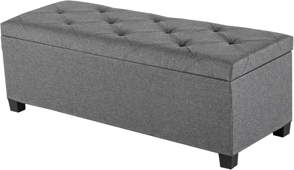 DUMOS Upholstered Storage Bench, End of Bed Ottoman, Extra Large 46.5 Gal (176L) Internal Volume, Foot Stool for Bedroom, Living Room, Sturdy Storage Chest, Dark Grey, 43.3" L x 15.7" W x 15.7" H