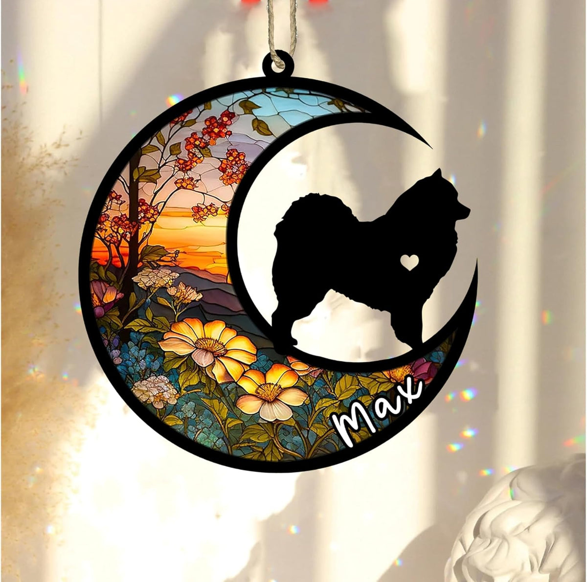 Personalized Dog Memorial, Custom Name Samoyed Dog Christmas Ornament with Name, Custom Breeds, Pet Loss Light Catcher, Gifts for Lovers Loss of Pet Sympathy on Mothers Day Christmas